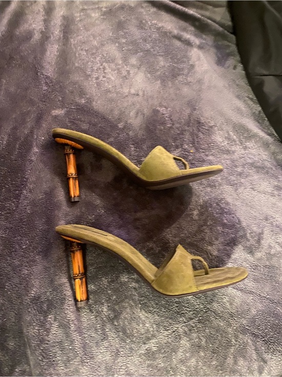 Jeffrey Campbell Shoes - Jeffrey Campbell Olive Green Suede Slide Sandals with Bamboo-Style Heel